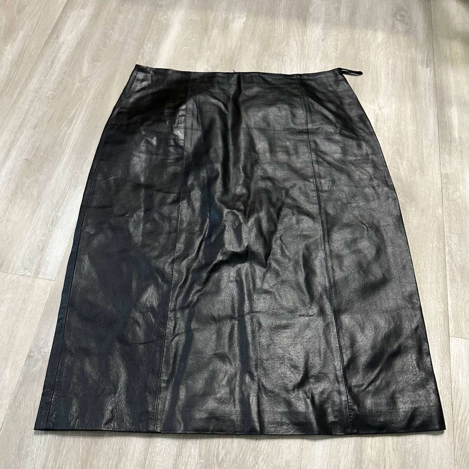 floor price Etam Black Real Leather Pencil Skirt Sz 10 