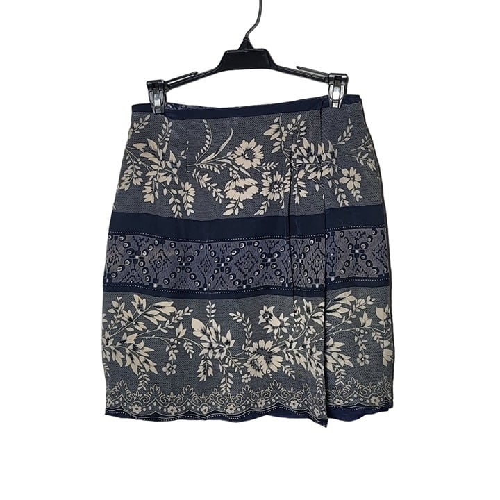 Authentic Fu Da Womens Blue Silk Floral Wrap Skirt Size