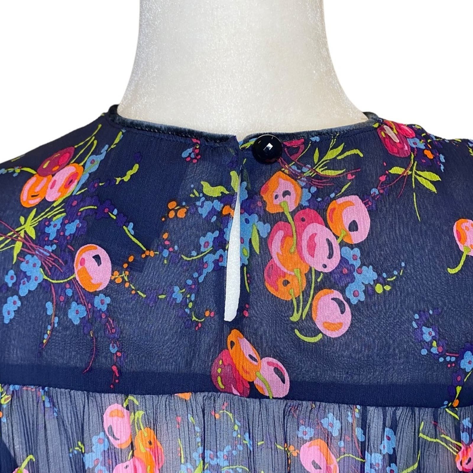 Custom ANNA SUI 100% Silk Sheer Floral Babydoll Blouse Size 0 (XS) KwW9YBIZ9 outlet online shop