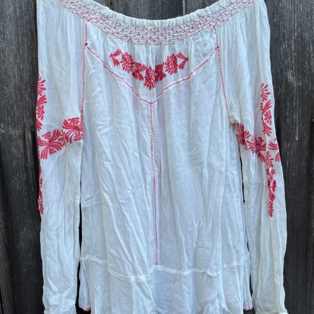 Simple Free People White Embroidered Boho Long Sleeve Tunic Blouse Top Women´s Sz Small JXsh7I1FH Online Exclusive