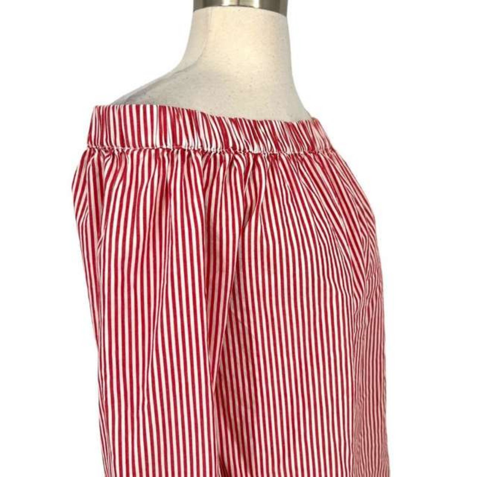 Wholesale price Beach Lunch Lounge Red white Boho Striped Off Shoulder Top Bell Sleeves Sz S n1CXtRL5N Discount