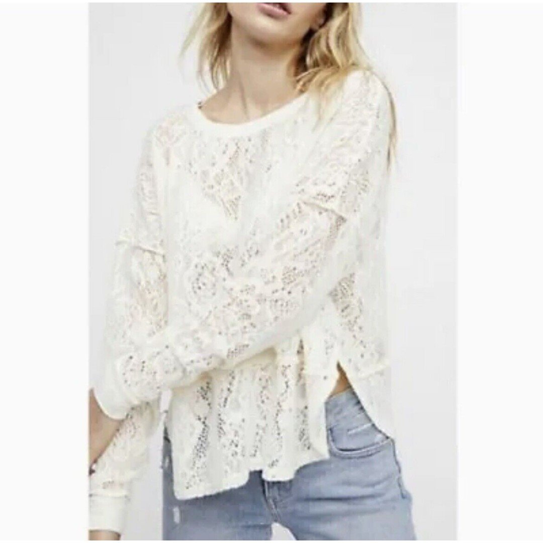Latest  Free People X-small Not Cold in This Lace Top Ivory Pullover Sweater Oversized imGWkv8p6 Zero Profit 