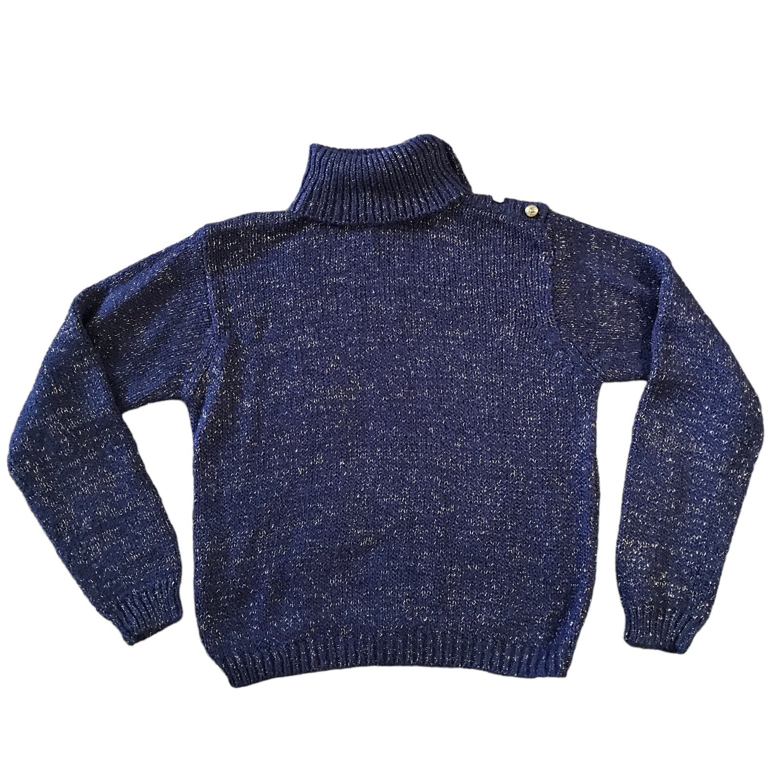 large discount Vintage Toi Blue Turtleneck Knit Sweater With Gold Threads SZ M jiHiGIWgV High Quaity