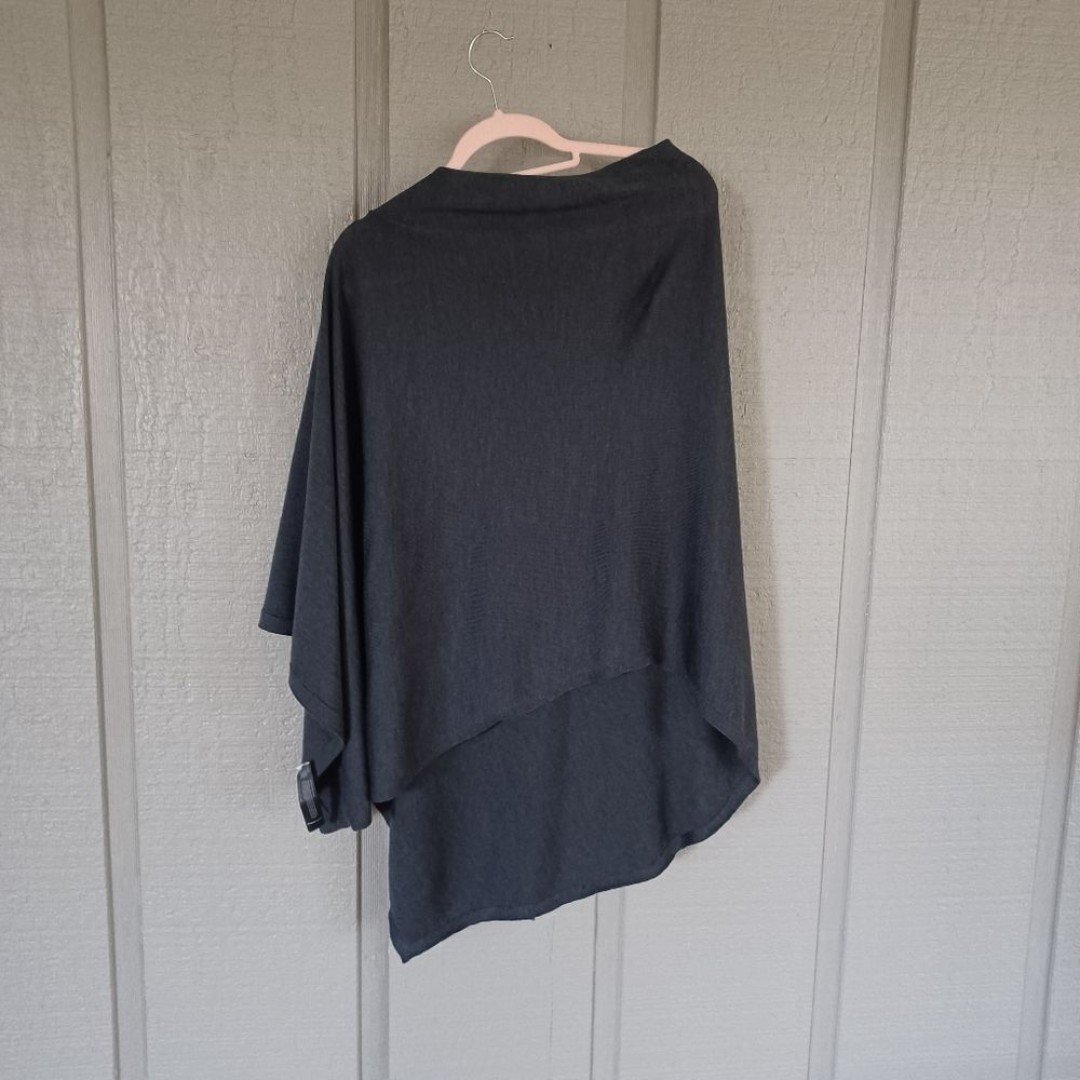 large discount Eileen Fisher Merino Wool Poncho Cape Button Asymmetrical In Charcoal Size OS PIdWa5LXu best sale