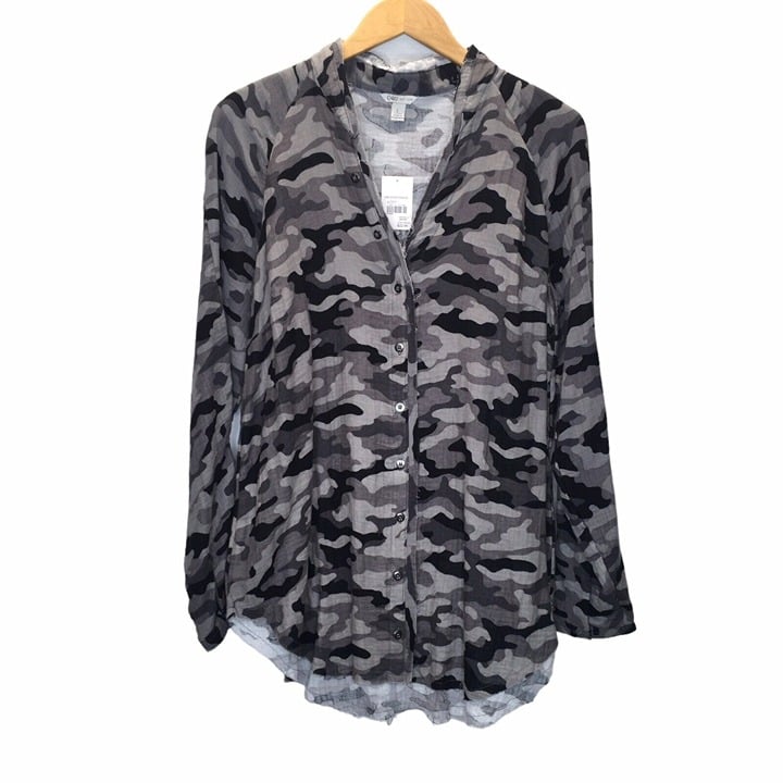 Fashion Cato Camouflage V Neck Cotton Tunic Button Up B