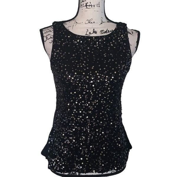 reasonable price LOFT sequined black & gold tank Sleeveless night out top XSP PPeWzWUnk Factory Price