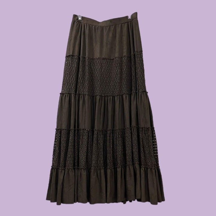 The Best Seller brown tiered eyelet faux suede maxi ski