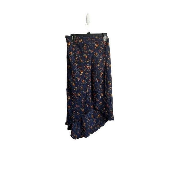 Personality Madewell Floral Skirt Hi Lo Wrap Navy Blue 