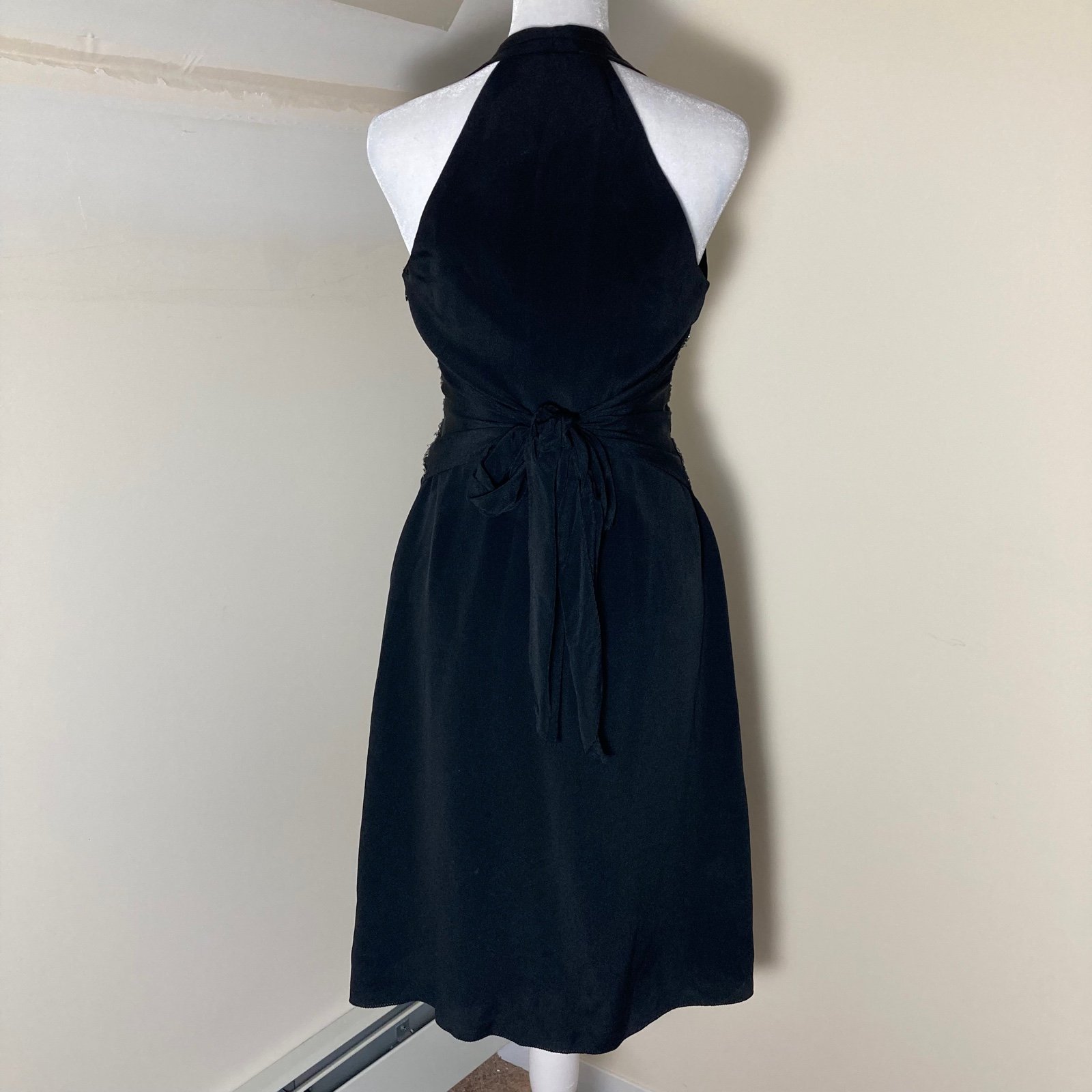 cheapest place to buy  Elie Tahari Black Beaded Waistline Tie-back Midi Dress size 2 pAyJbptnk High Quaity