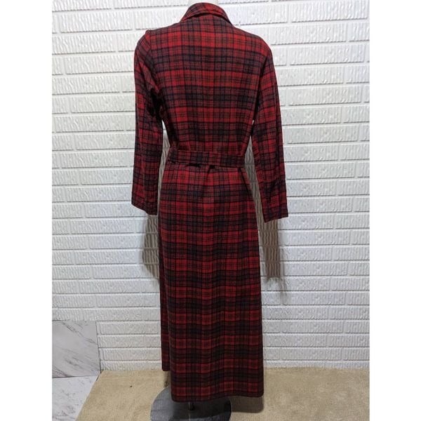 Personality Pendleton Women´s Red Wool Plaid Shawl Collar Pockets Tie Belt Long Robe Large o5y9ybBR3 Store Online