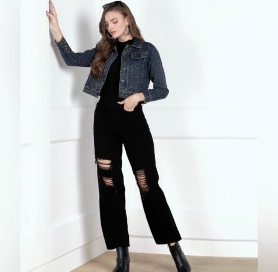 The Best Seller Detail Jeans Crop Jean Jacket Ladies Medium 90s Vintage Super Cute EUC Size L OLYIrXjCQ best sale