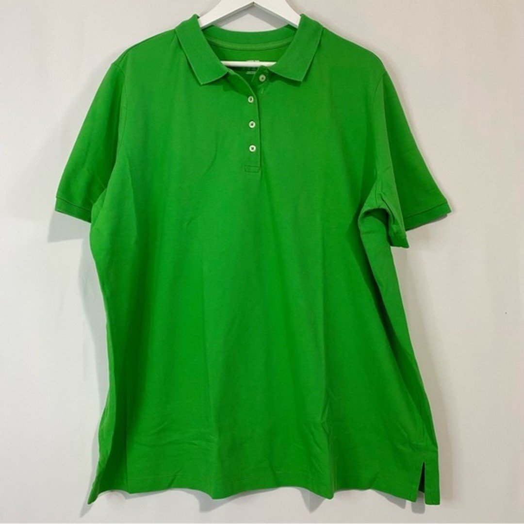 Nice Lands End Outfitters Womens Button Short Sleeve Polo Shirt Blade Green 1X NWOT iLJAkfuja Novel 