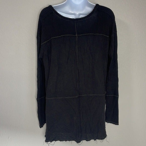 Perfect Free People Relaxed Oversized Fit Black Waffle Knit Hi Low V-Neck Top Size Small Gm1e245uF High Quaity