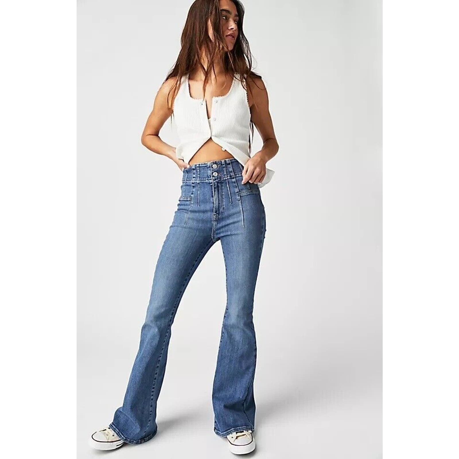 Authentic Free People We the Free Jayde Flare Jeans High Rise Boho Festival NWT Womens 30 pa1AuVL1I for sale