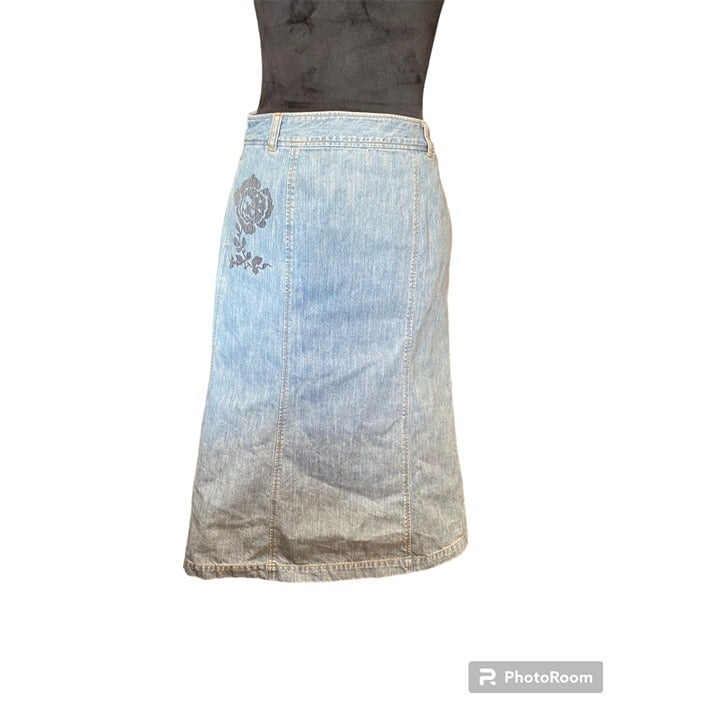 good price Vintage Y2K JCrew Denim A line Skirt With Black Rose Print Size 4 HYVotPvuI Counter Genuine 