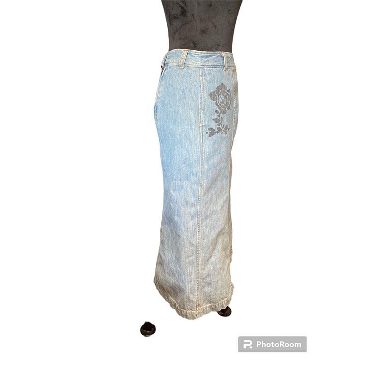 good price Vintage Y2K JCrew Denim A line Skirt With Black Rose Print Size 4 HYVotPvuI Counter Genuine 