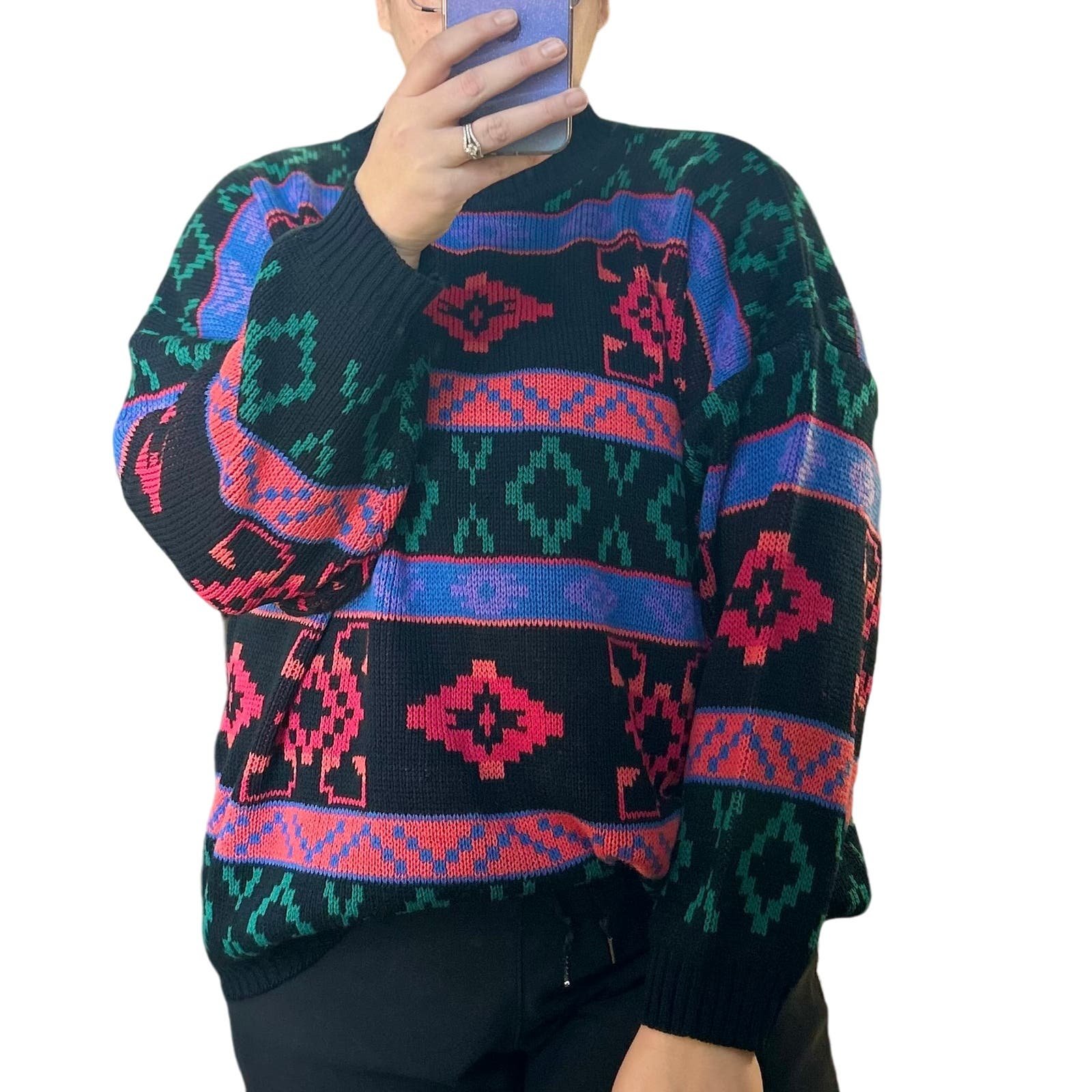Promotions  Vintage Chunky Grandpa Sweater Neon Fisherman Ski Retro Pullover Mock Neck m7FAowY6U Discount