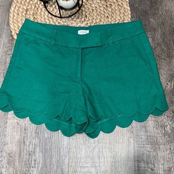 Stylish J. Crew green linen scalloped shorts size 4 KIDhRXPYG New Style