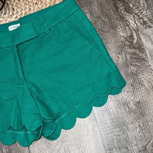 Stylish J. Crew green linen scalloped shorts size 4 KIDhRXPYG New Style
