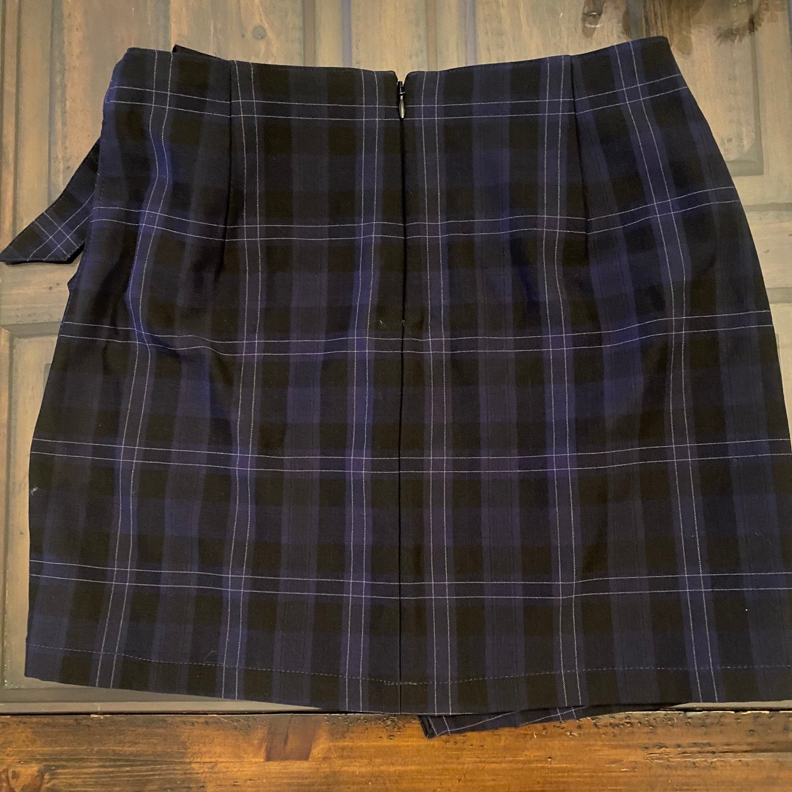 Fashion Express faux wrap plaid tartan blue back mini skirt size S HHKE9oFgF Factory Price