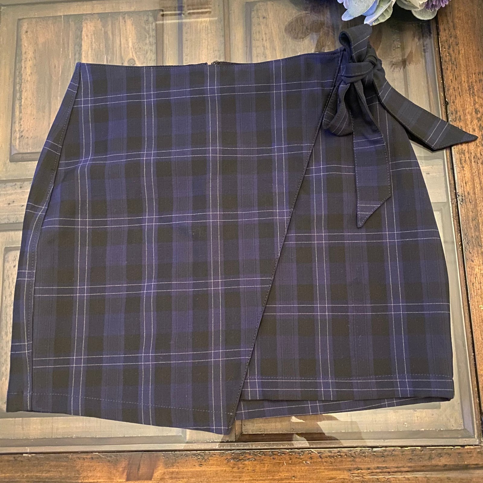 Fashion Express faux wrap plaid tartan blue back mini skirt size S HHKE9oFgF Factory Price