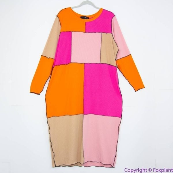 Great NEW Eloquii Patchwork midi Dress, pink and orange