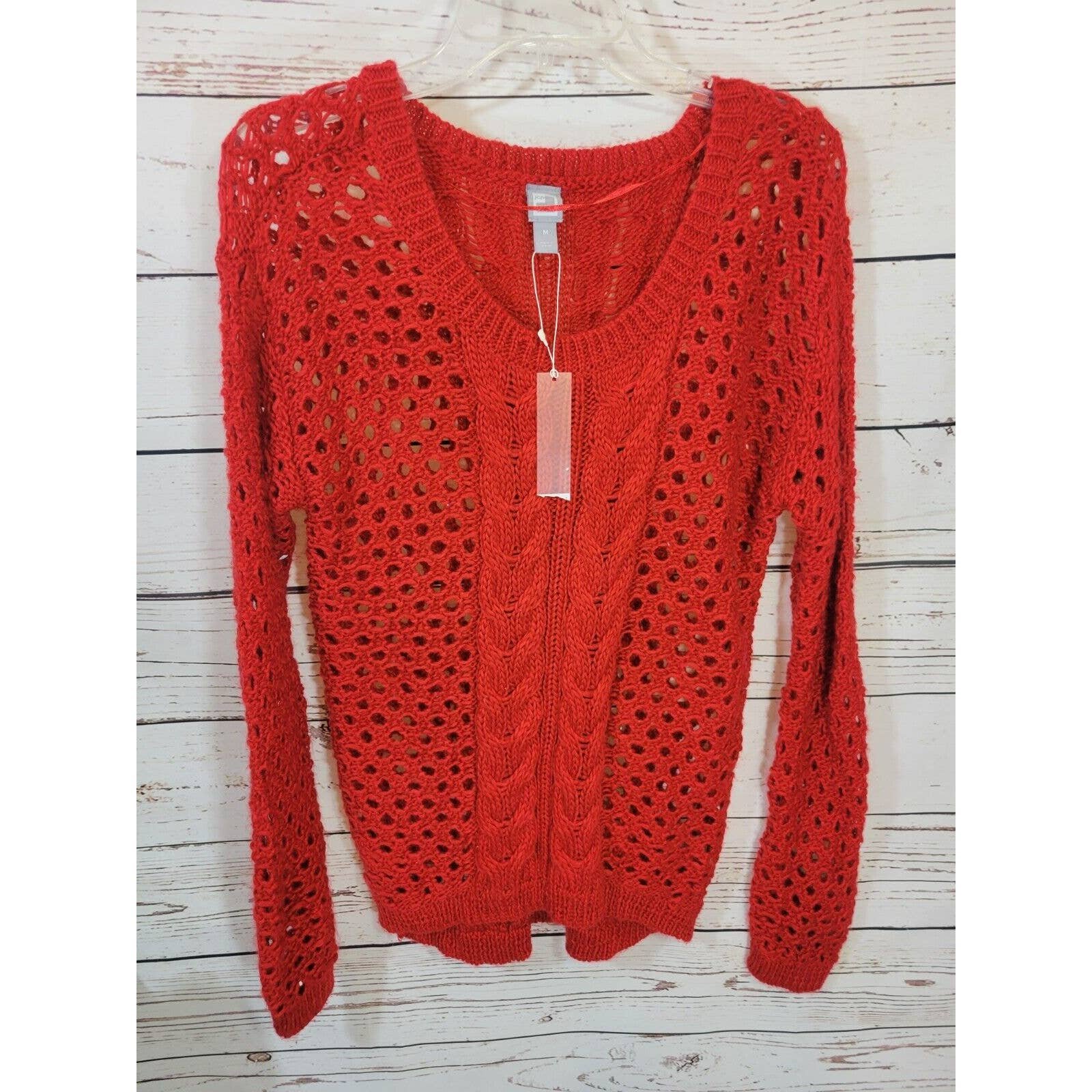 high discount NWT J.C. Penney Red Open Knit Long Sleeve