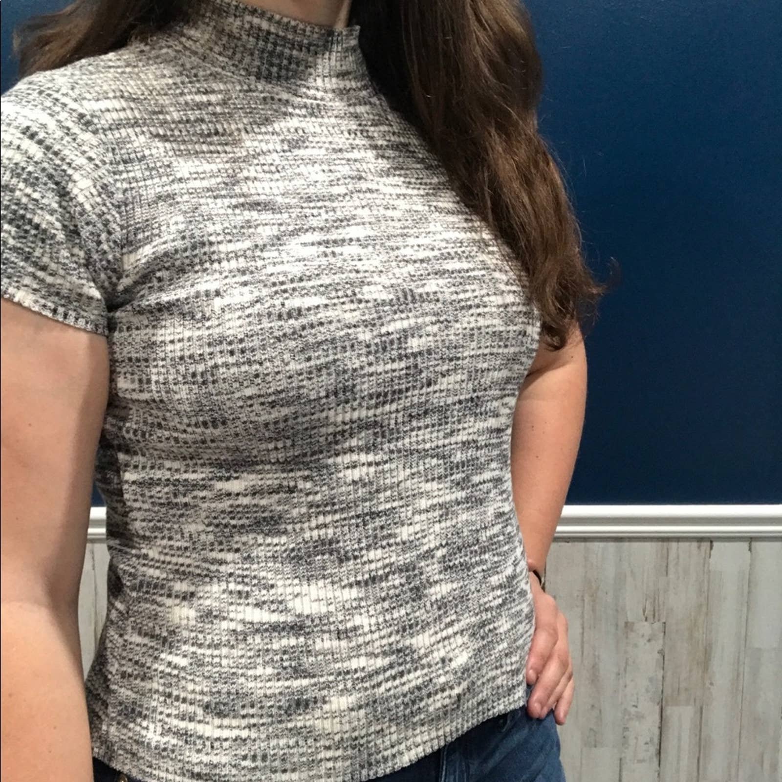 where to buy  Vintage Mock Neck Cropped Marled T-shirt 