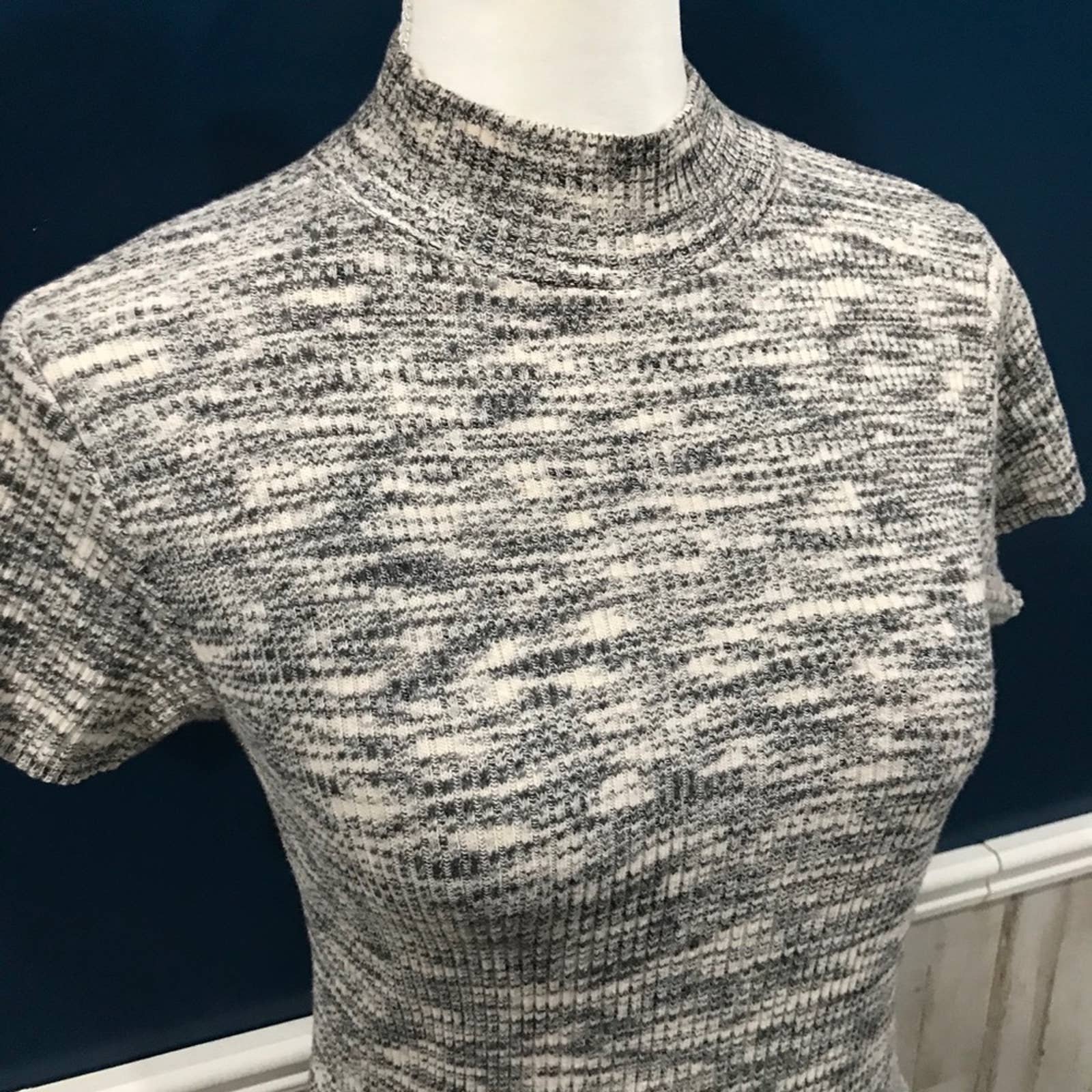 where to buy  Vintage Mock Neck Cropped Marled T-shirt 90s Knit Ribbed ONMnCgQWf Factory Price