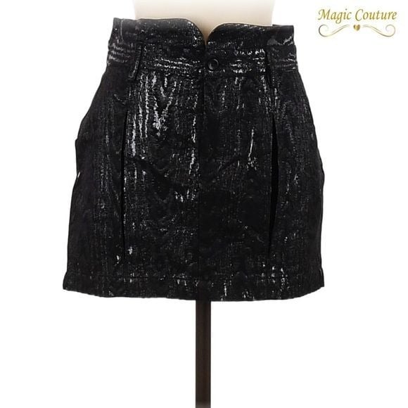 Fashion Rodebjer Black Metallic High Waisted Mini Skirt