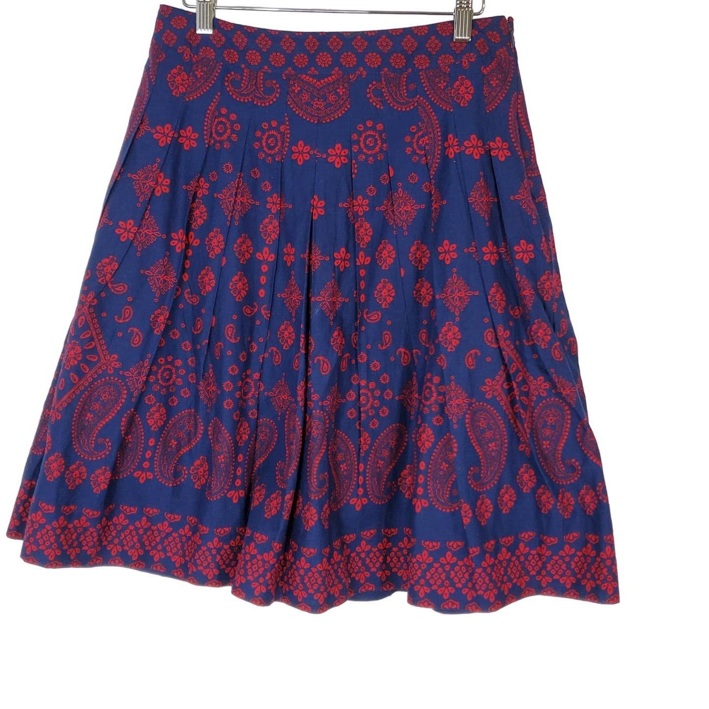 big discount Talbots Blue Red Paisley Pleated Side Zipper Cotton Skirt Womens Size 4 io3C7zaaW Hot Sale