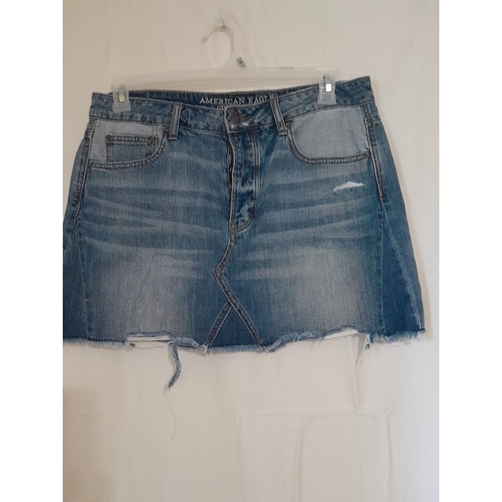 Special offer  American Eagle Women Size 12 Distressed Mini Skirt Button Fly Cotton GQG2jelzo New Style