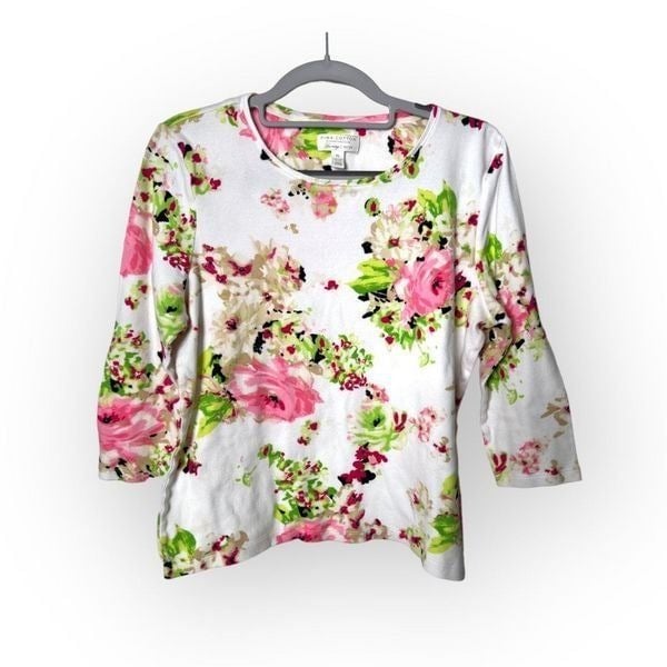 Beautiful Charter Club White Floral long sleeve tee Shirt Size PL pima cotton LEMUNdogv Buying Cheap
