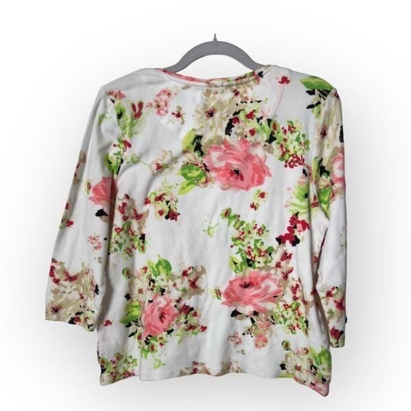 Beautiful Charter Club White Floral long sleeve tee Shirt Size PL pima cotton LEMUNdogv Buying Cheap
