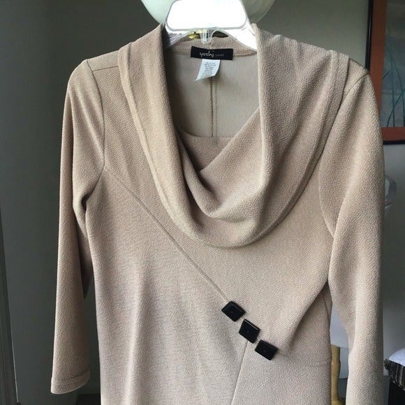big discount Yushi tan cowl neck tunic 3/4 sleeve asymmetrical Size S olLA9TpGS Hot Sale