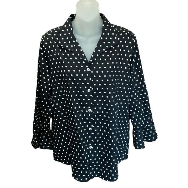 large selection Foxcroft NYC Blouse Cotton Button Down Black White Polka Dots Fitted Size 14 khieZJrls New Style