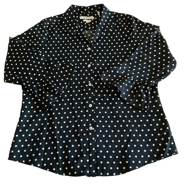 large selection Foxcroft NYC Blouse Cotton Button Down Black White Polka Dots Fitted Size 14 khieZJrls New Style