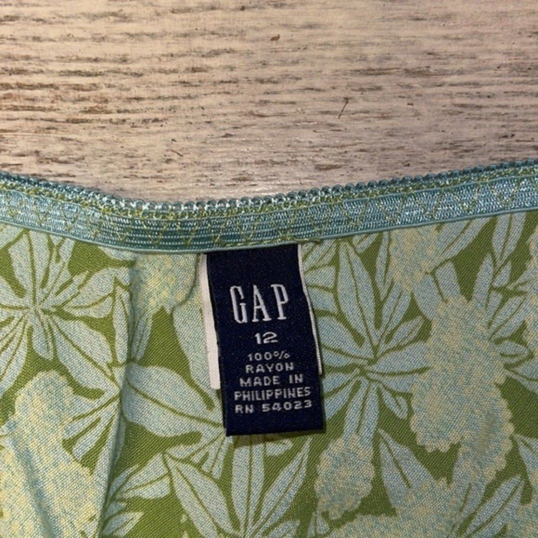 Stylish Vintage Gap Y2K Green Periwinkle Blue Floral Leaf Print Rayon Skirt Size 12 L NThuO6rGo all for you