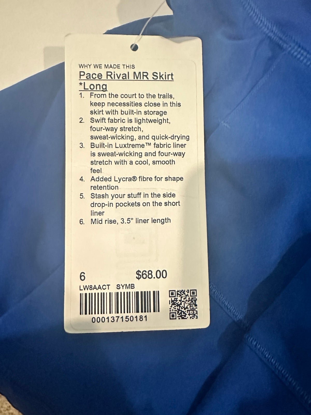 Affordable Lululemon Pace Rival Skirt Cerulean Blue Size 6 Tall 15” FgYG28Lgv Wholesale