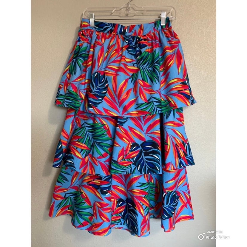 The Best Seller Tabitha Brown Blue Tropical Tiered Midi Skirt XS NWT JD78wQT97 Zero Profit 