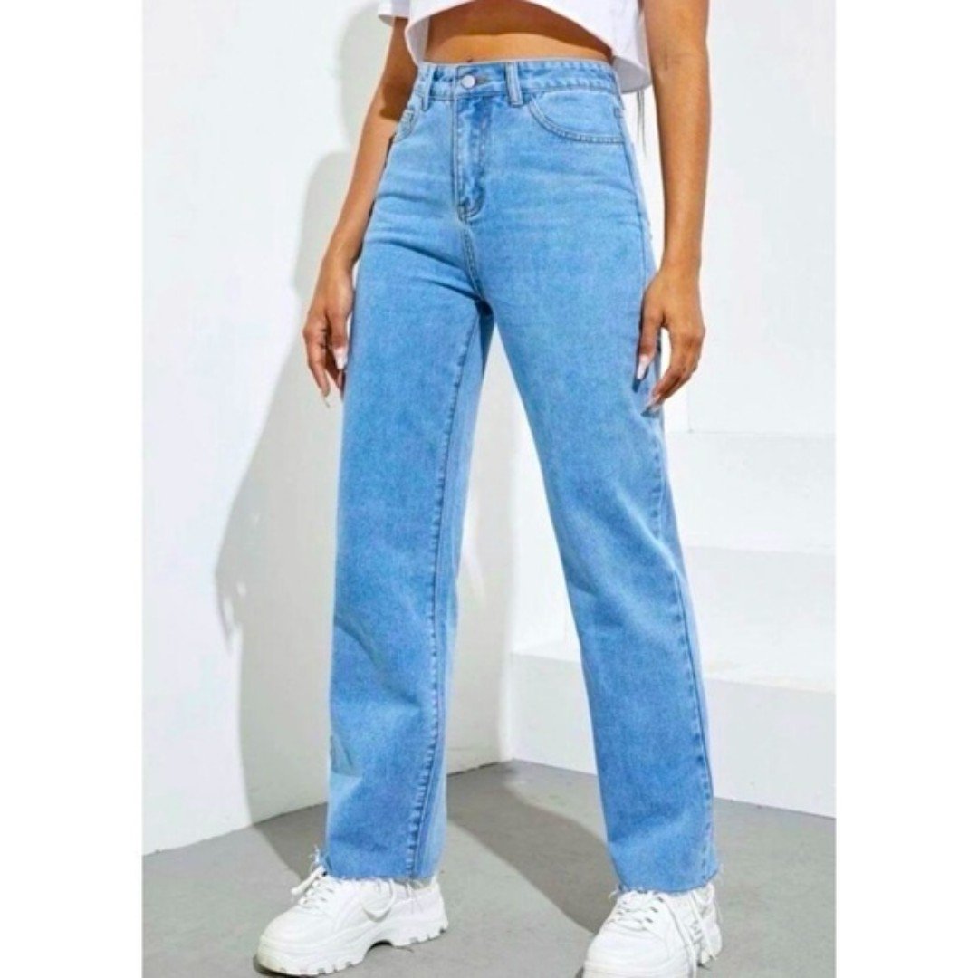 where to buy  SHEIN Med Wash Lightly Distressed High Waist Frayed Hem Straight Leg Jeans Sz 6 p7JlHFNIT Factory Price