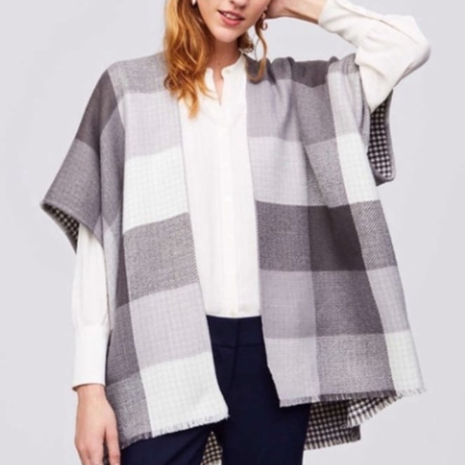 High quality loft gray & white check houndstooth reversible poncho sweater nwt lnaTj7ONh Outlet Store