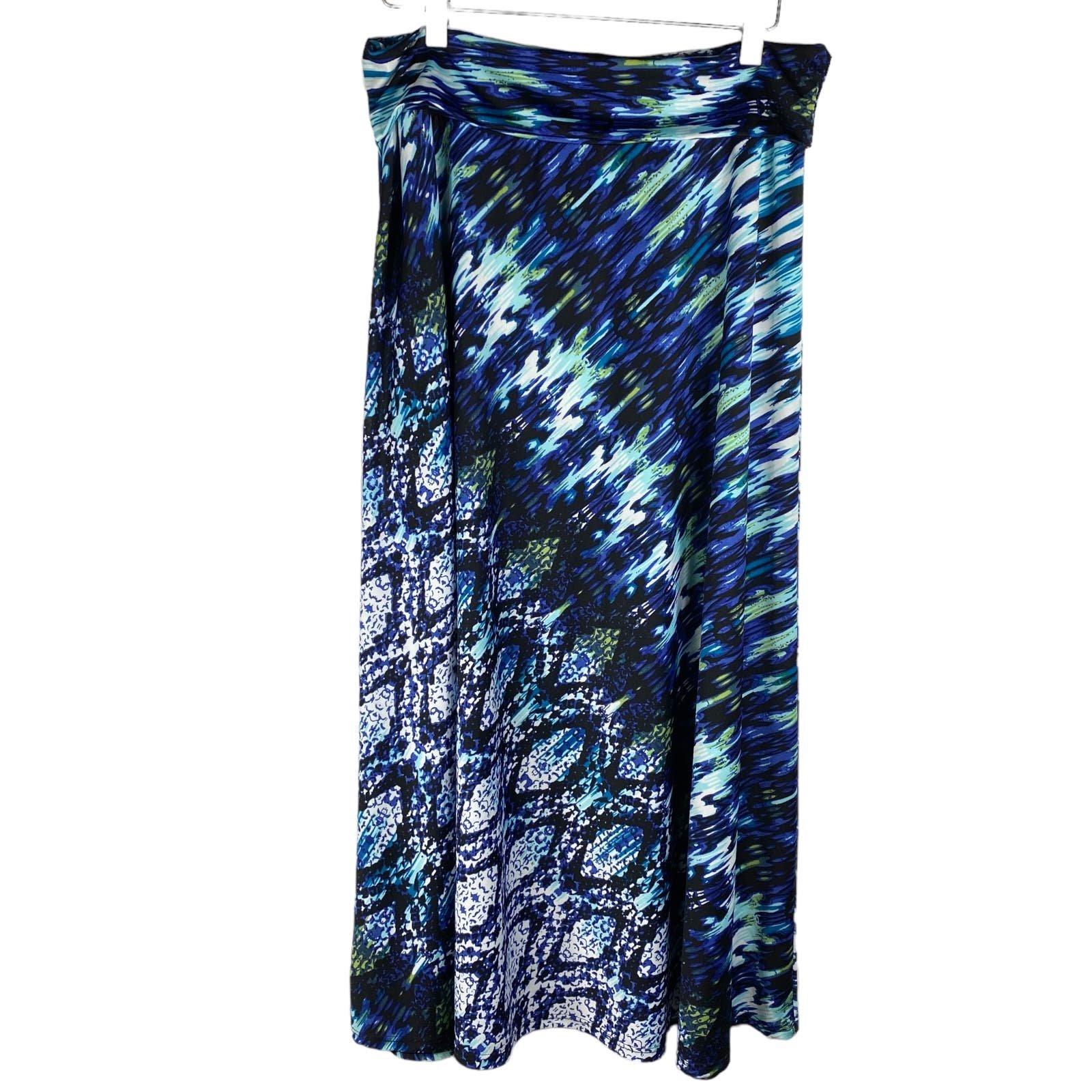 save up to 70% Sunny Leigh Maxi Skirt Large Blue Green Watercolor Geo Print Slinky Stretchy Fqdix9MIV on sale
