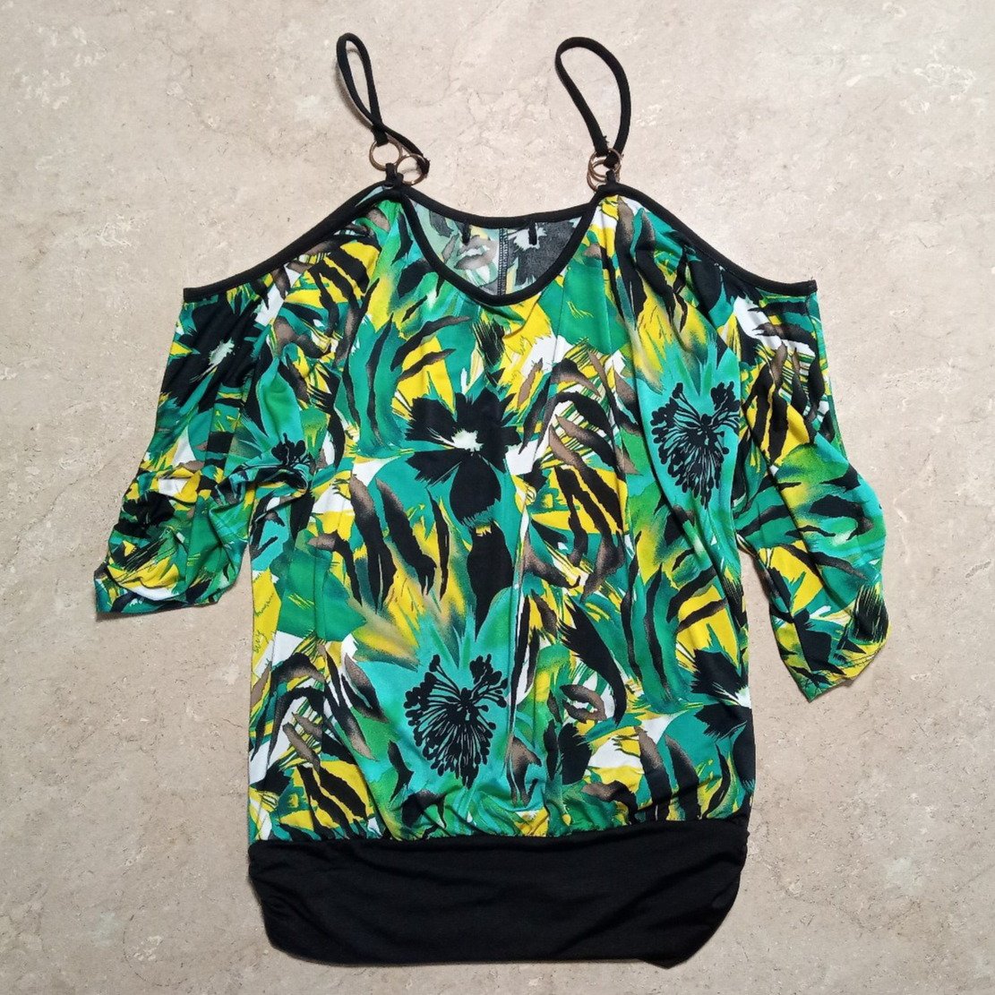 reasonable price Tropical Print Cold Shoulder Blouse wi