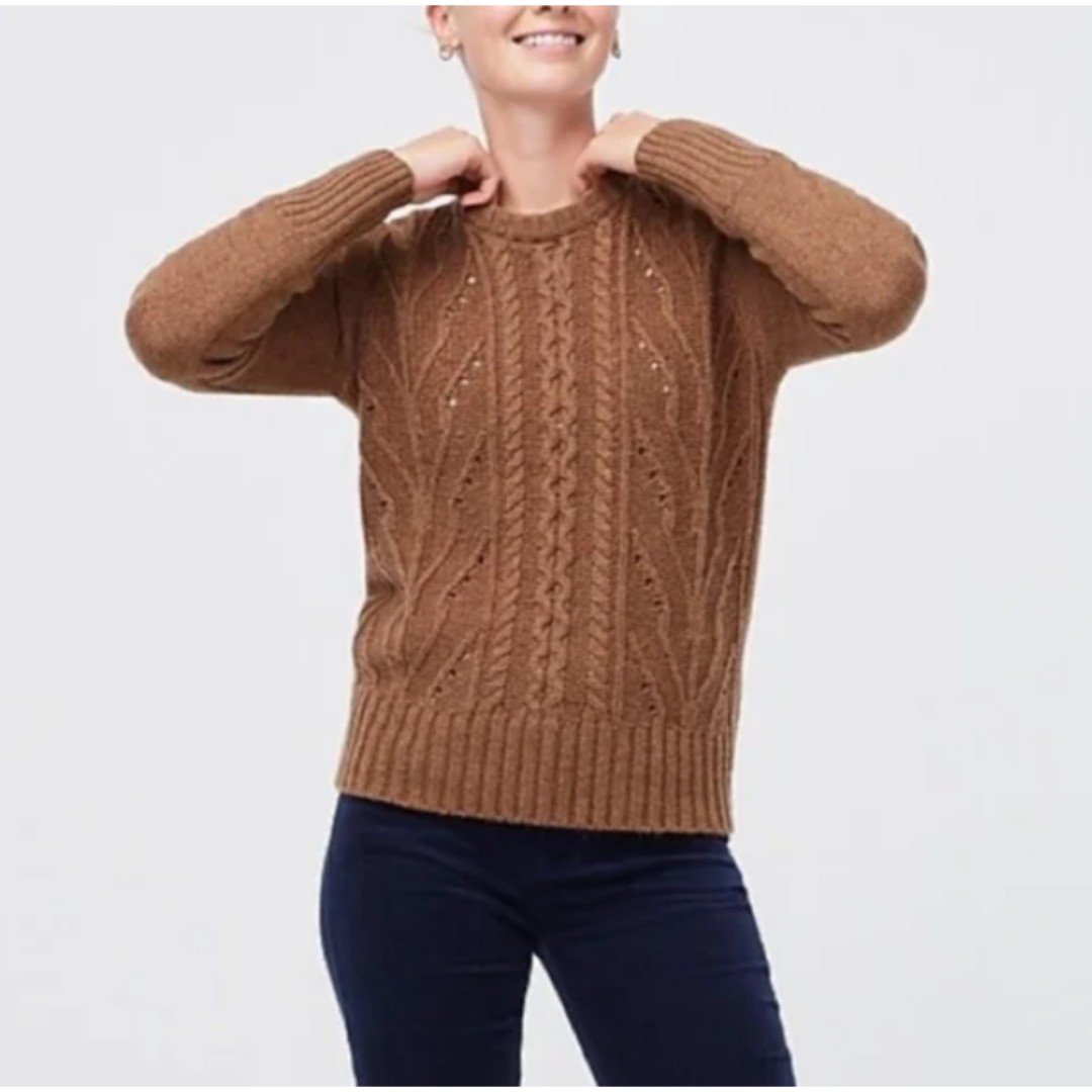 Simple J. Crew Lambswool Blend Cable Knit Crewneck Brow