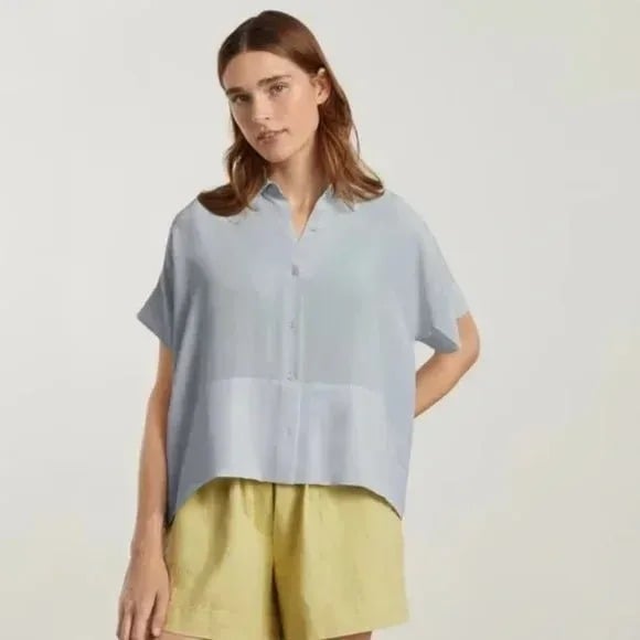 Comfortable Everlane Womens The Washable Clean Silk Short-Sleeve Square Shirt Sky Blue 2 JxFfHHSp0 Store Online