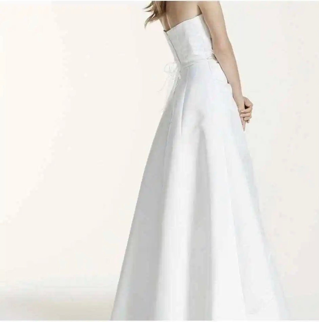 Beautiful David’s bridal michaelangelo white satin a-line strapless wedding dress size 8 koaL53ta5 New Style
