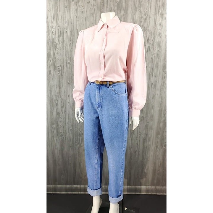 Affordable 80s Vintage Pink Blouse Secretary 90s Button
