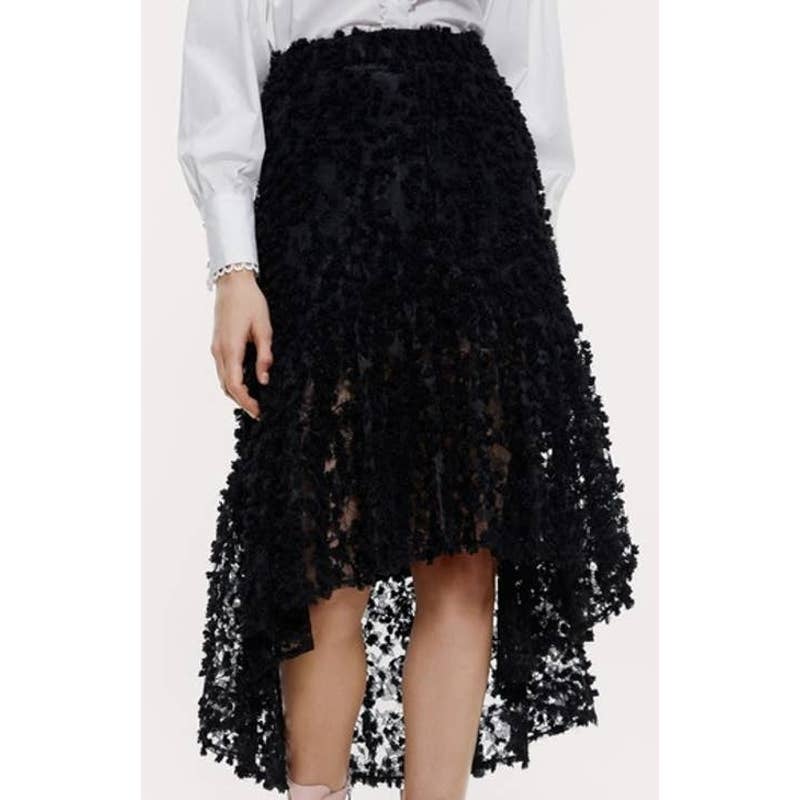 Popular Zara Black Ruffled Textured Hi Lo Midi Skirt si
