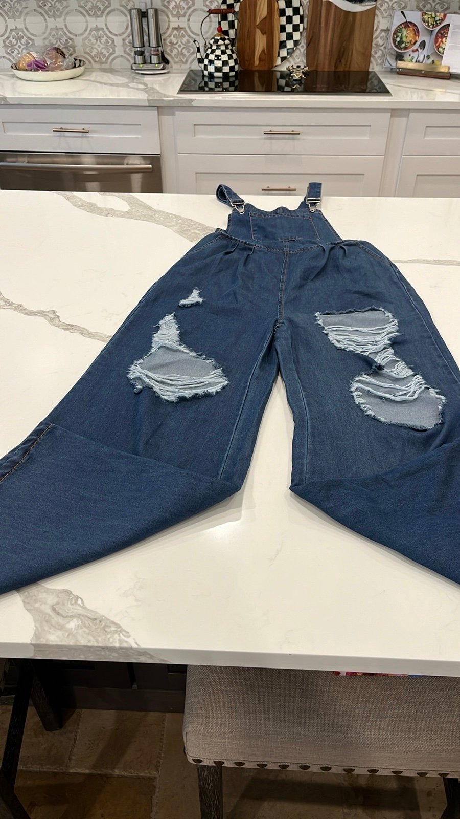 good price Viral denim overalls with cut out holes in f